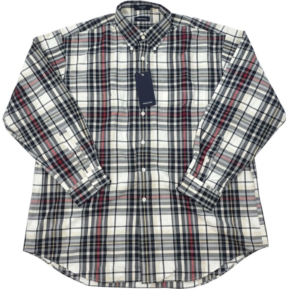Nautica Mens Plaid Button Down Shirt Navy Red White 100% Cotton XL W17222